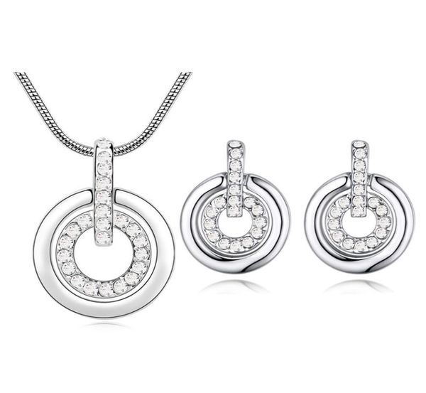 

fashion double circle pendant necklace stud earrings for women crystals from rovski weddings jewelry set7692803, Silver