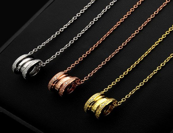 

new arrive fashion classic lady 316l titanium steel 18k plated gold necklaces with both sides diamond spring pendant wedding engag6333446, Silver