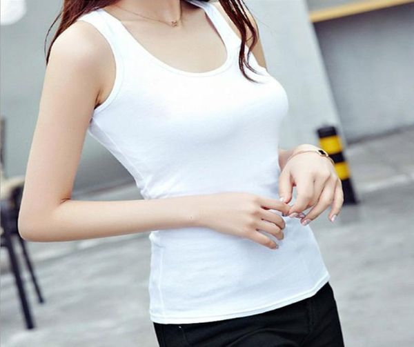 

10 colors solid slim women tank 30pcs summer sleeveless tanks camis tees for woman white black multi colors vest7264748, Black;white