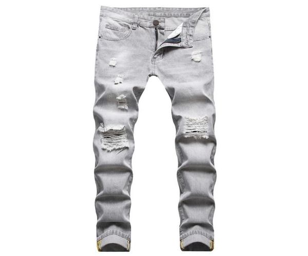 

men039s jeans 2021 casual ripped straight sand fried gray019247999, Blue