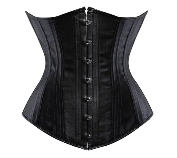 

women steampunk faux leather underbust corset black double steel bone waist corsets and bustiers4774768, Black;white