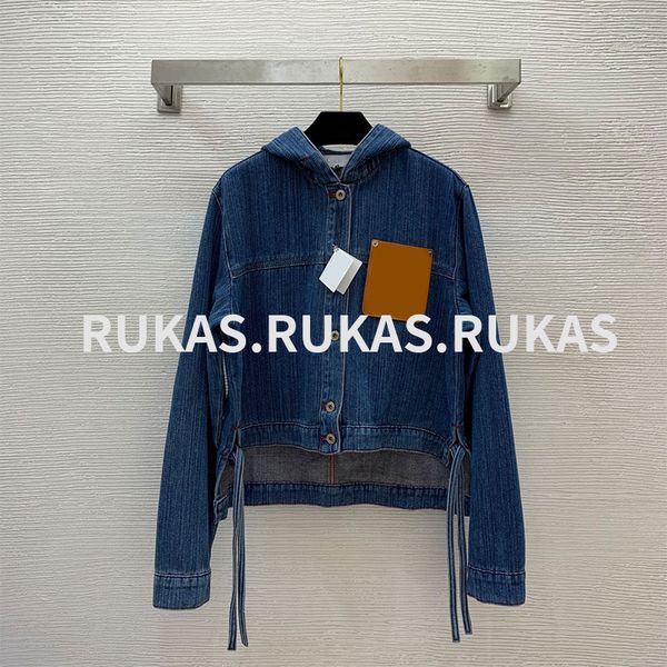 

casual hoodie denim hooded leather brand coat tide 2023 autumn/winter new denim retro wash autumn/winter ladies fashion cardigan coat, Black