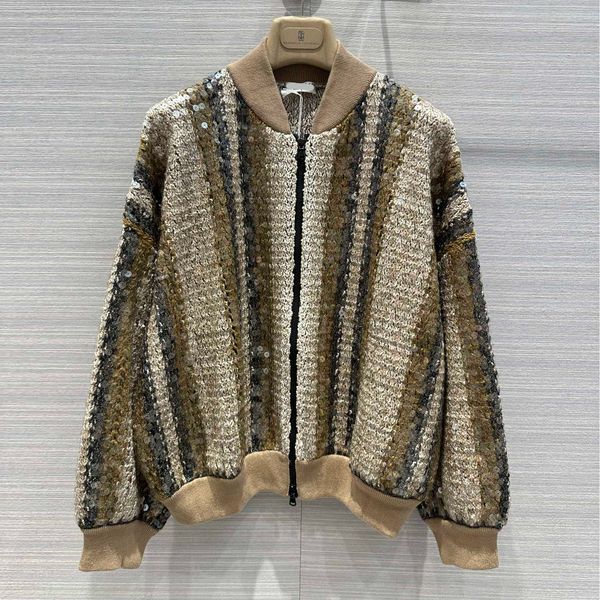 

women's sweater european fashion brand shining fish scale sequins dazzling embroidered pilot knitted jacket, White;black