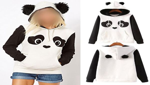 

s3xl cute women39s panda fleece pullover hoodie sweatshirts hooded coat 4770878, Black