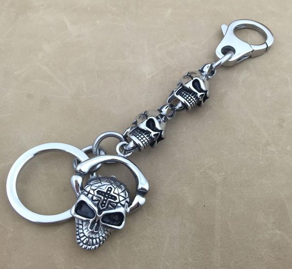 

316l stainless steel skull mens biker rocker punk key ring keychain 6h005kc5729175, Slivery;golden