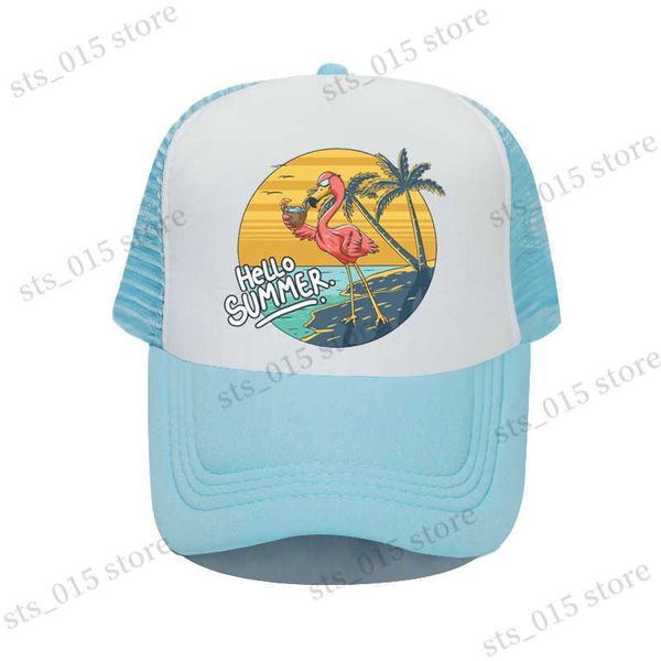 

ball caps hello summer beach vacation mesh baseball cap cool flamingo drinking coconut caps sea gull mew sunset trucker hat yy534 t230425, Blue;gray