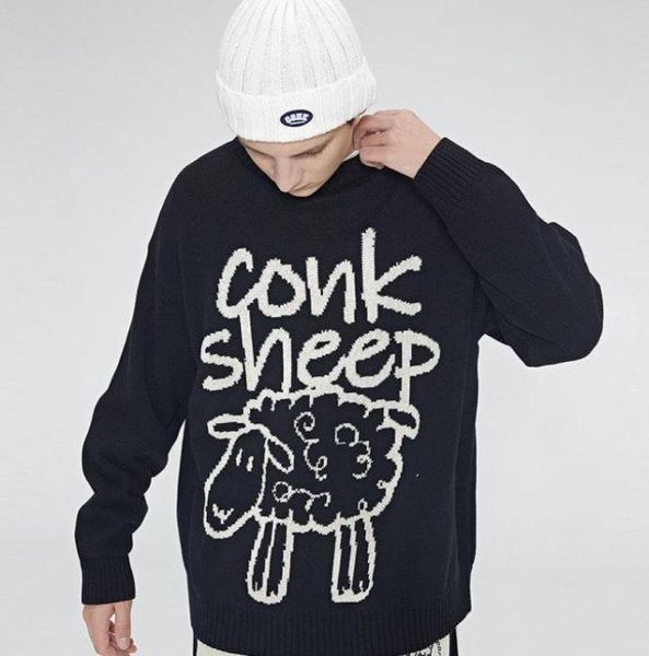 

men039s sweaters conk sheep cartoon dark women sweater korean vintage casual oneck punk style streetwear harajuku kawaii u5758813, White;black