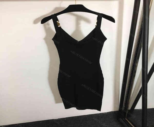 

knitted leggings dress camisole sleeveless women wool knitted sweater dresses slim party dressshirt logo metal button high qu3491167, White;black