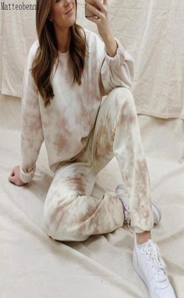 

new tie dye loose tracksuits lounge wear women casual two piece set autumn street and pants jogger suit 2pcs outfits 2010089242760, White