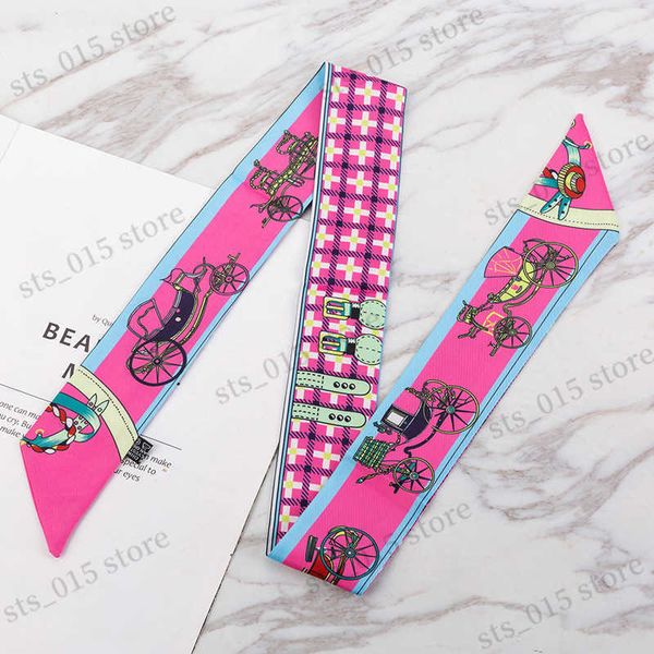 

scarves carriage print scarf women luxury brand small silk scarf female hair accessories hair band fashion girl's headscarf t230425, Blue;gray