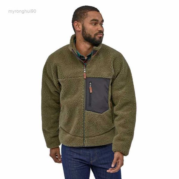 

fashion designer pata jackets mens fleece jacket thick warm down classic retro autumn winter couple models lamb cashmere coat men 2q9e 47h3, Black;brown