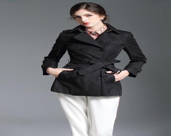 

women039s trench coats short classic windbreaker waterproof british new highend english style autumn winter gabadian solid col12646120350, Tan;black