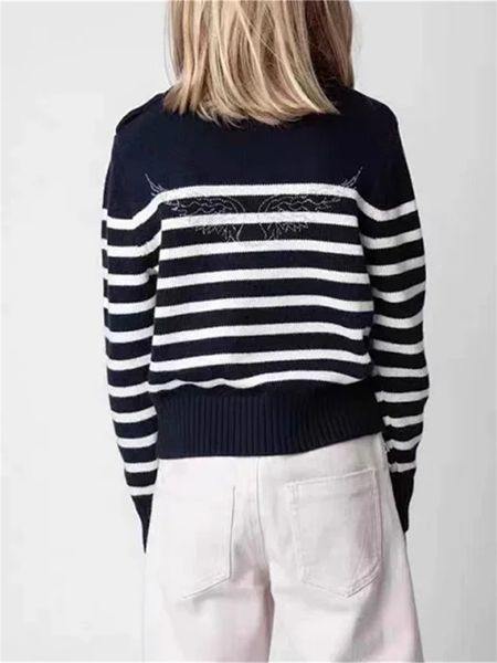 

women's sweaters cotton wool children's loose knit sweater contrast color striped back wing pullover early 2023 autumn 230831, White;black