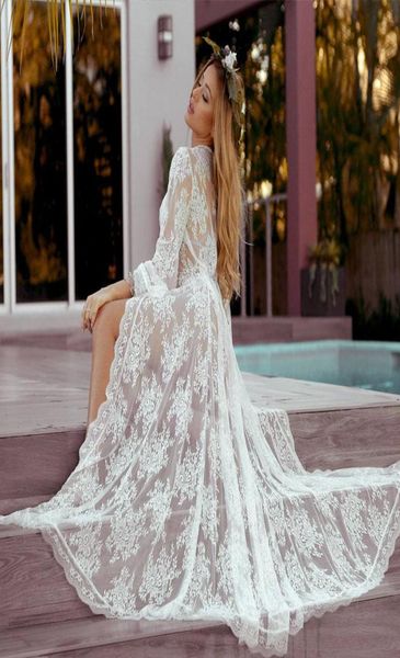 

women039s swimwear see through flower lace beach cover up kimono flare sleeve vintage summer boho long cardigan kaftan bik5233880, White;black