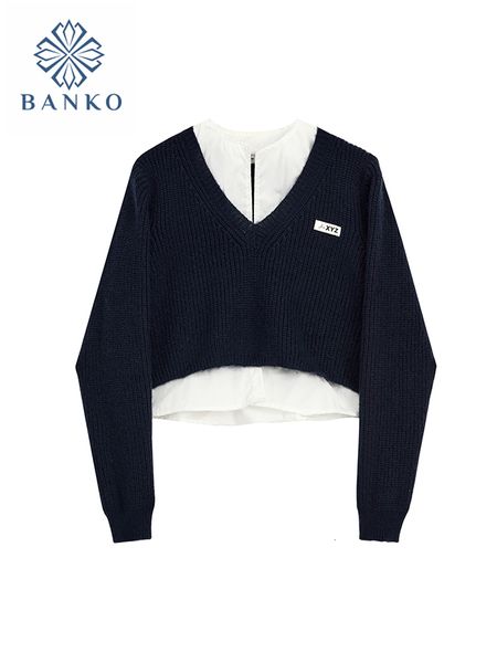 

women's sweaters fashion simple classical knitted sweater vintage vneck long sleeve pullovers spliced contrasting colors chic autumn st, White;black