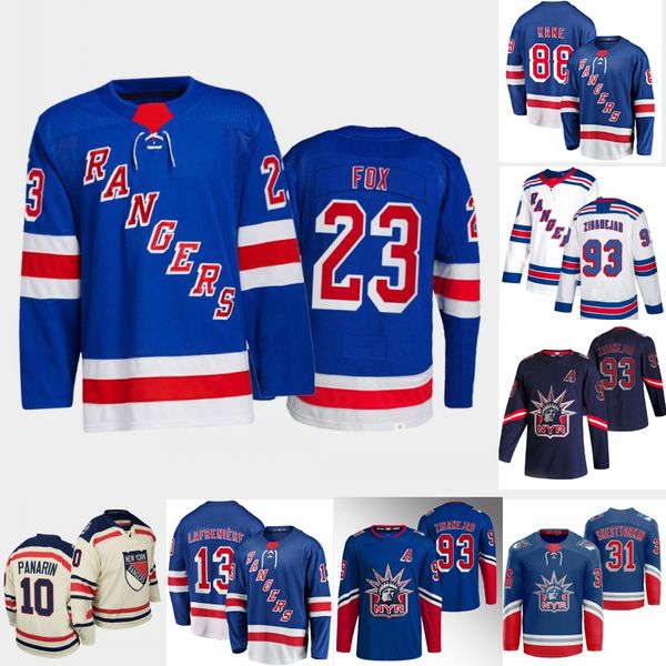 

ny 23 adam fox patrick kane jersey rangers ryan lindgren igor shesterkin artemi panarin chris kreider mika zibanejad kaapo kakko alexis lafr, Black;red