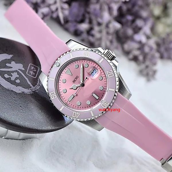

luxury designer women's watch ceramic ring mouth pink watchband goddess style 40mm size automatic movement 316 fine steel rubber watchb, Slivery;golden
