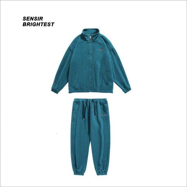 

mens tracksuits autumn fleece knitted coat loose couple suit versatile high street style 230301, Gray