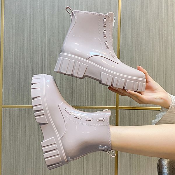 

rain boots women outer wear cute waterproof shoes korean short slip thick sole rubber 230301, Black;red