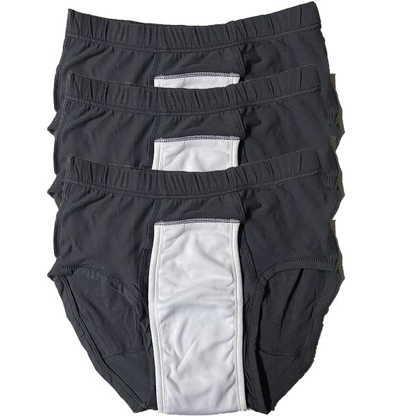 

underpants 3-pack mens incontinence underwear cotton regular absorbency reusable washable urinary incontinence briefs 230301, Black;white