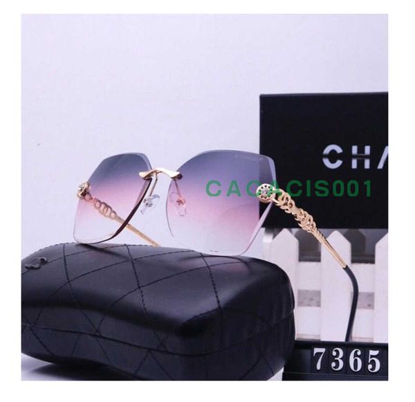 

designer channel sunglass new pattern counter packaging luxury men womens temperament polarized sport fashion frameless sunglasses shades, White;black