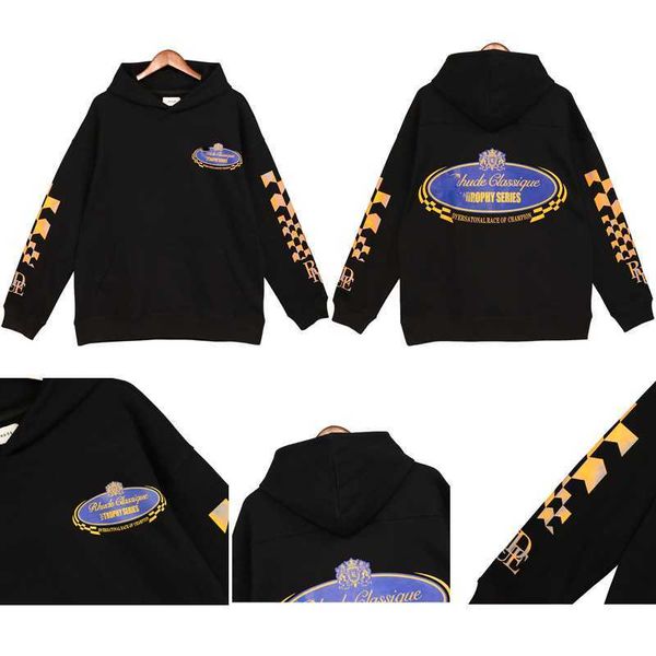 

hoodie letter rhude slogan autumn and winter high street micro-standard american men's pullover hooded sweater cyn3, Black