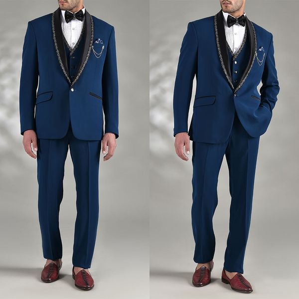 

luxury men tuxedo shawl lapels men wedding wear suits celebrity prom suit 3 pieces jacket vest and pants, Black;gray