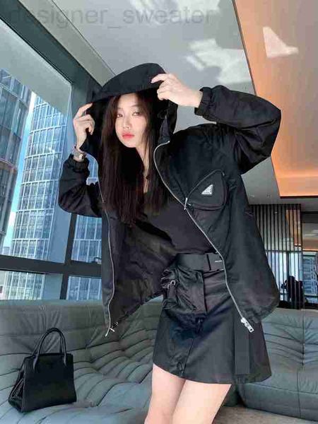 

women's leather & faux designer p's new nylon triangle bag in early spring metal socket with belt fashion and leisure hooded waist, Black