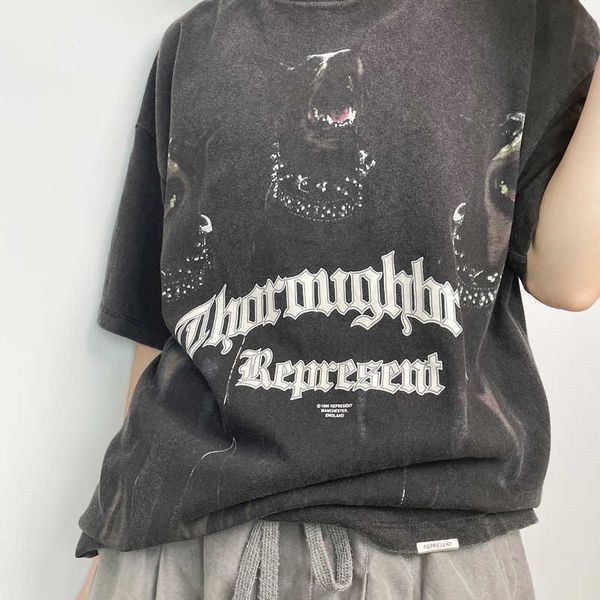 

fashion brand luxury represent hound doberman vtg american fashion brand vintage loose oversize short-sleeved t-shirt, White;black