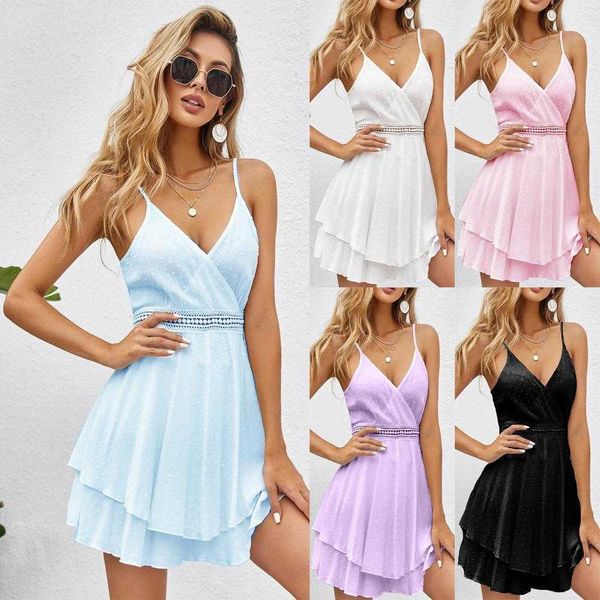

summer chiffon backless waist lace sling dress polyester for women, Black;gray