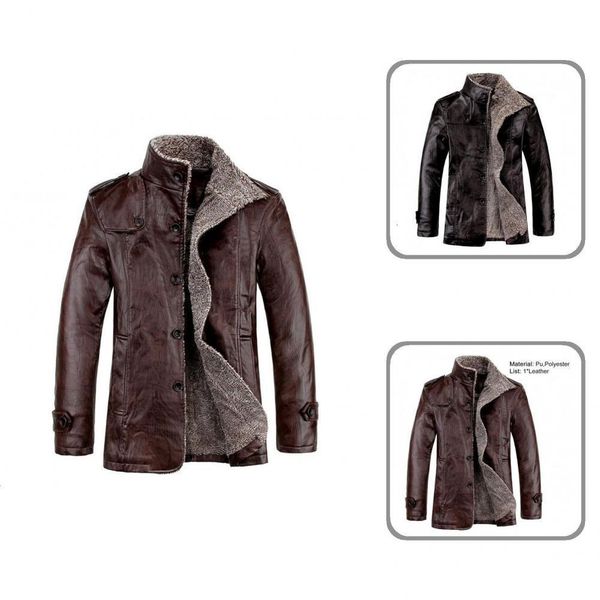 

men's leather faux leather thermal fabulous wear resistant men jacket faux leather men jacket lapel for school 230301, Black