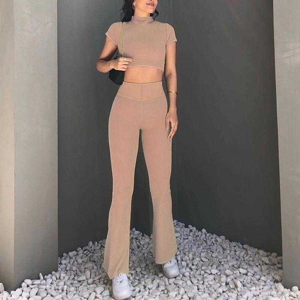 

khaki two piece pant womens clothing casual short sleeve midriff baring slim, White