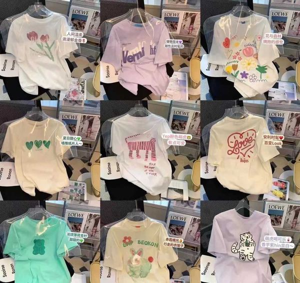 

t-shirt cotton collar cartoon printing short-sleeved for women 2023 summer new loose medium and long half sleeve casual, White