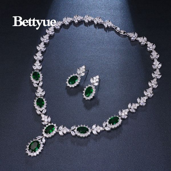 

wedding jewelry sets bettyue brand charm fashion luxury jewelry sets aaa zircon green geometric florid bridal jewelry set for woman wedding, Slivery;golden