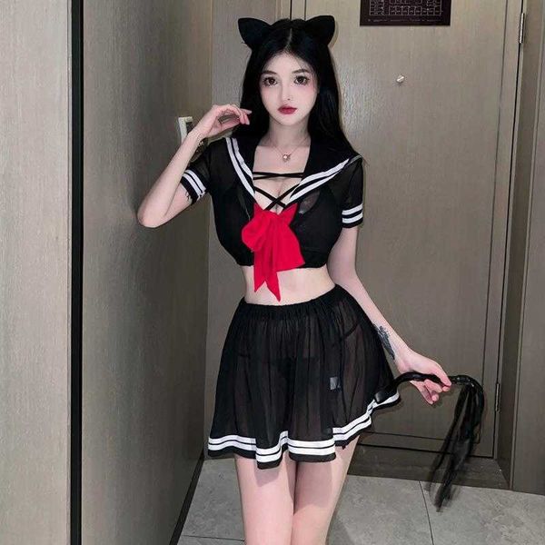 

mesh dresses see through jk uniform sailor collar skirt suit, White