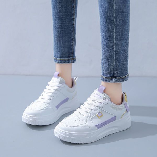 

fashion ale women's flatboard shoes white-pink white-purple spring casual shoes sneakers color44, Black