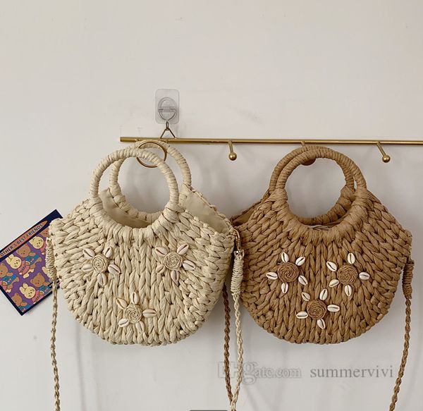 

children flowers grass weaving handbags kids messenger shopping straw basket summer girls easter princess single shoulder bag z0552, Black