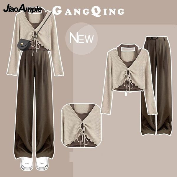 

women s two pants tracksuit 2023 spring in matching sets korean vintage suspender blouse casual two female suit 230228, White
