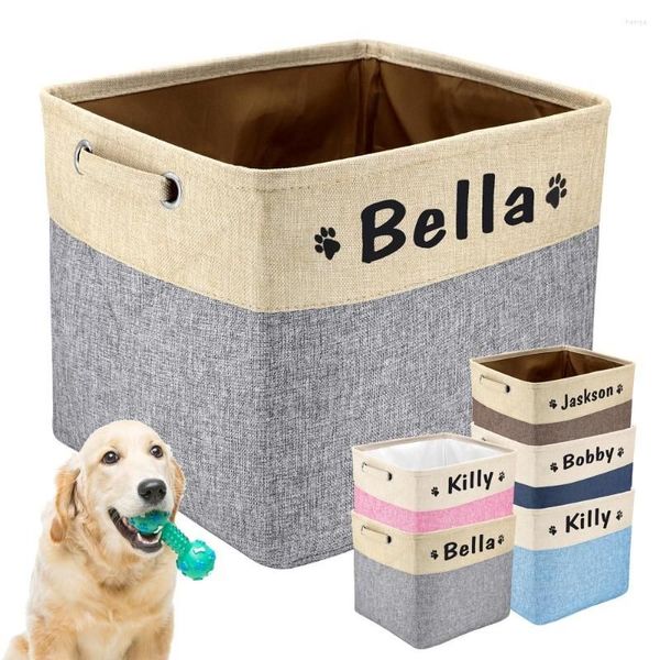 

Dog Apparel Custom Pet Toy Storage Basket Personalized Foldable Canvas Bag Toys Clothes Box Accessories Supplies, Large pink