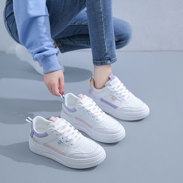 

fashion ale women's flatboard shoes white-pink white-purple spring casual shoes sneakers color17, Black