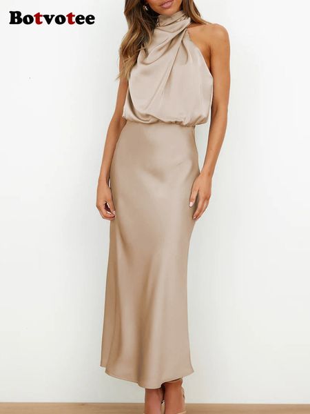 

casual dresses botvotee women turtleneck trumpet 2023 satin sleeveless high waist spring zipper slim party elegant black 230228, Black;gray