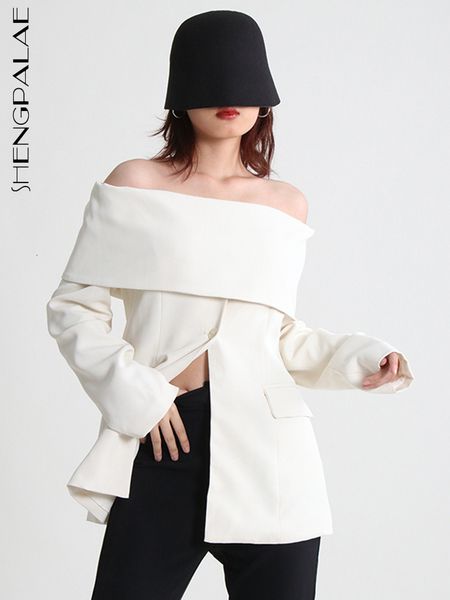 

womens suits blazers shengpalae slash neck blazer coat women off shoulder long sleeve minimalist female spring summer clothes 5r934 230228, White;black