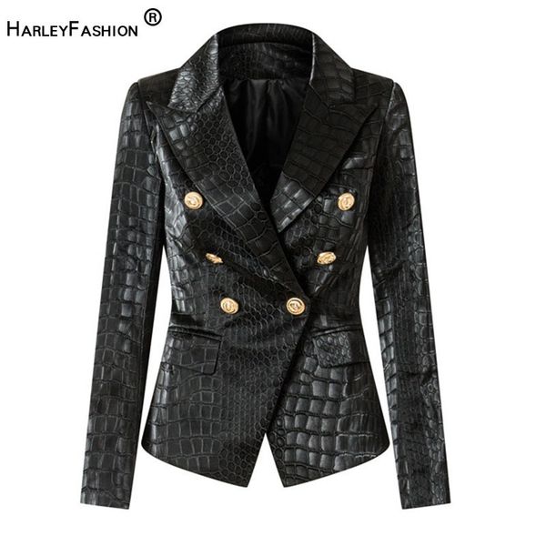 

womens suits blazers unique designing animal pattern leather black blazer for women double breasted buttons luxurious pu street jackets 2302, White;black