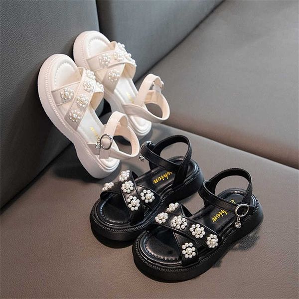 

sandals 2022 fashion girls sandals kids summer shoes decent pearl party princess shoe solf sole flats non-slip casual baby beach sandals l23, Black;red