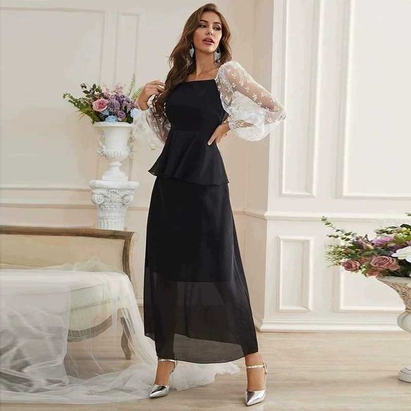 

women's casual dresses zg-21785 women's clothing 2023 autumn fashion square neck floral high waist slim dresses, Black;gray