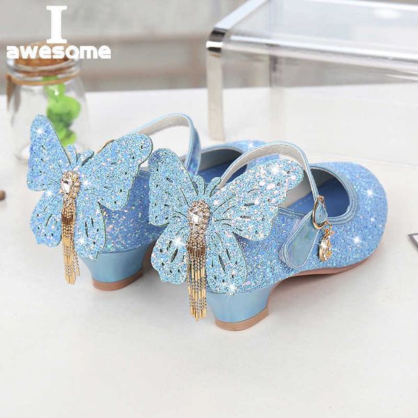 

sandals new kids leather shoes fashion fringed butterfly knot girls princess shoes casual glitter children high heel student dance shoes l23, Black;red
