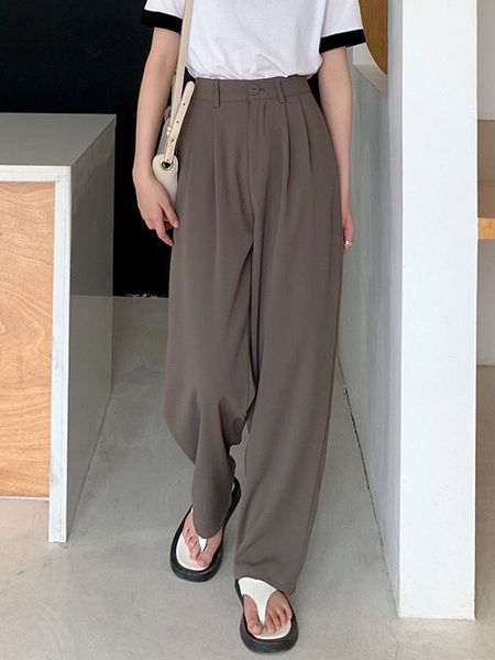 

women's pants s zoki high waist women suit straight black korean office ladies trousers fashion button loose spring female 230301, Black;white
