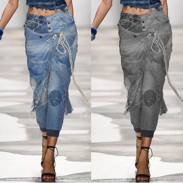

women's jeans high waist summer oversize fashion street dress autumn casual wash retro loose wide leg long pants 230301, Blue