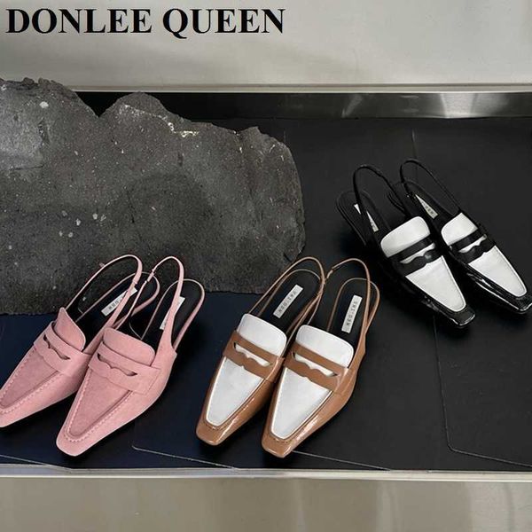 

2023 spring slingback sandals women fashion brand mix color lady elegant metal heels square toe mule shoes for party dress pumps 0220, Black