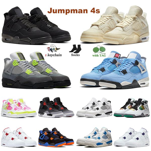 

2023 men woman jumpman 4 basketball shoes 4s black cat sail university blue neon red thunder white cement guava ice motosports sneaker sport